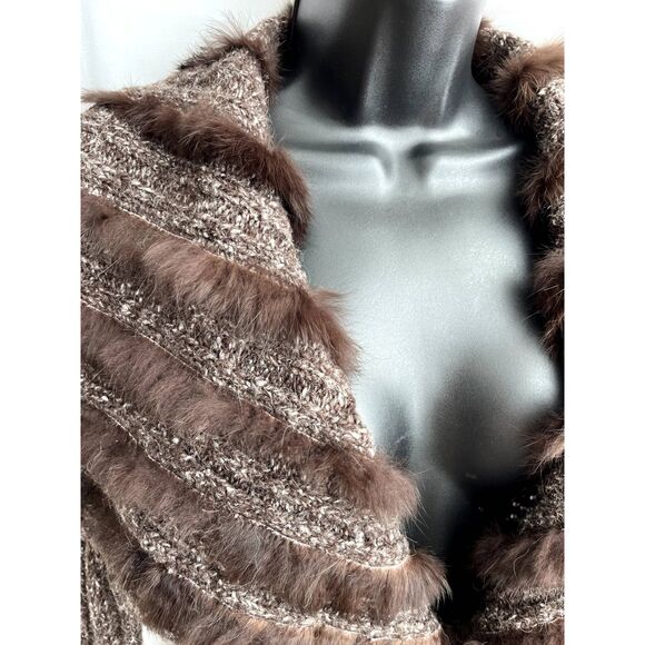 Carina Y2K Mohair Wool Cardigan Sweater Fur Collar Belted Knit Brown 90s Size M - Picture 2 of 11